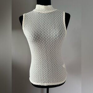 DKNY Cream and Gray‎ Textured Knit Top